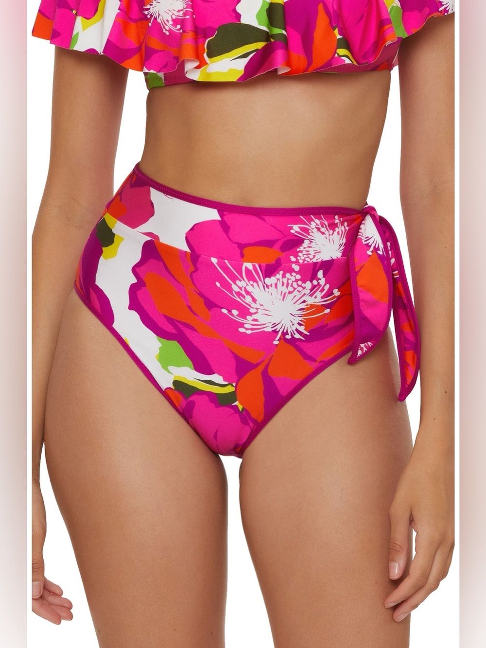Tina Turk High Waist Bikini Bottoms Bloom Pimk Floral Side Tie 14